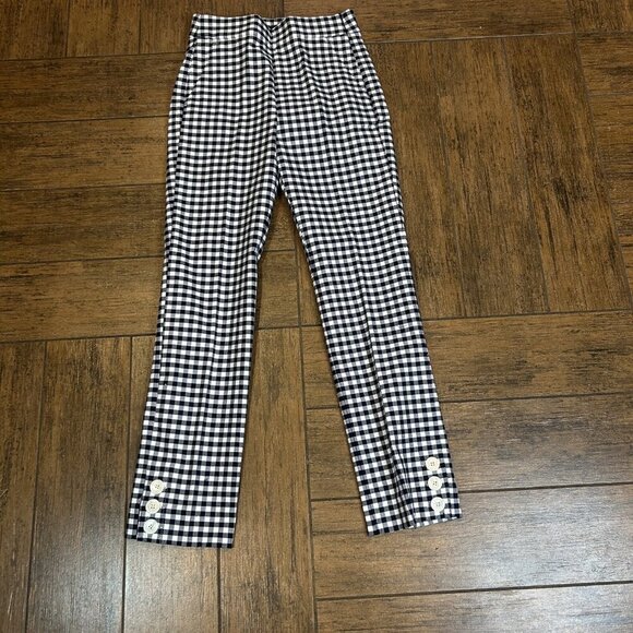 J Crew Navy Blue Gingham Check Remi Ankle Pants Button Detail Size 4T - Picture 10 of 11
